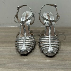 Zara Metallic Silver Ankle Strap Heels